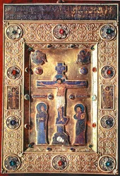 Placa que Representa la Crucifixión con la Virgen María y San Juan Bautista